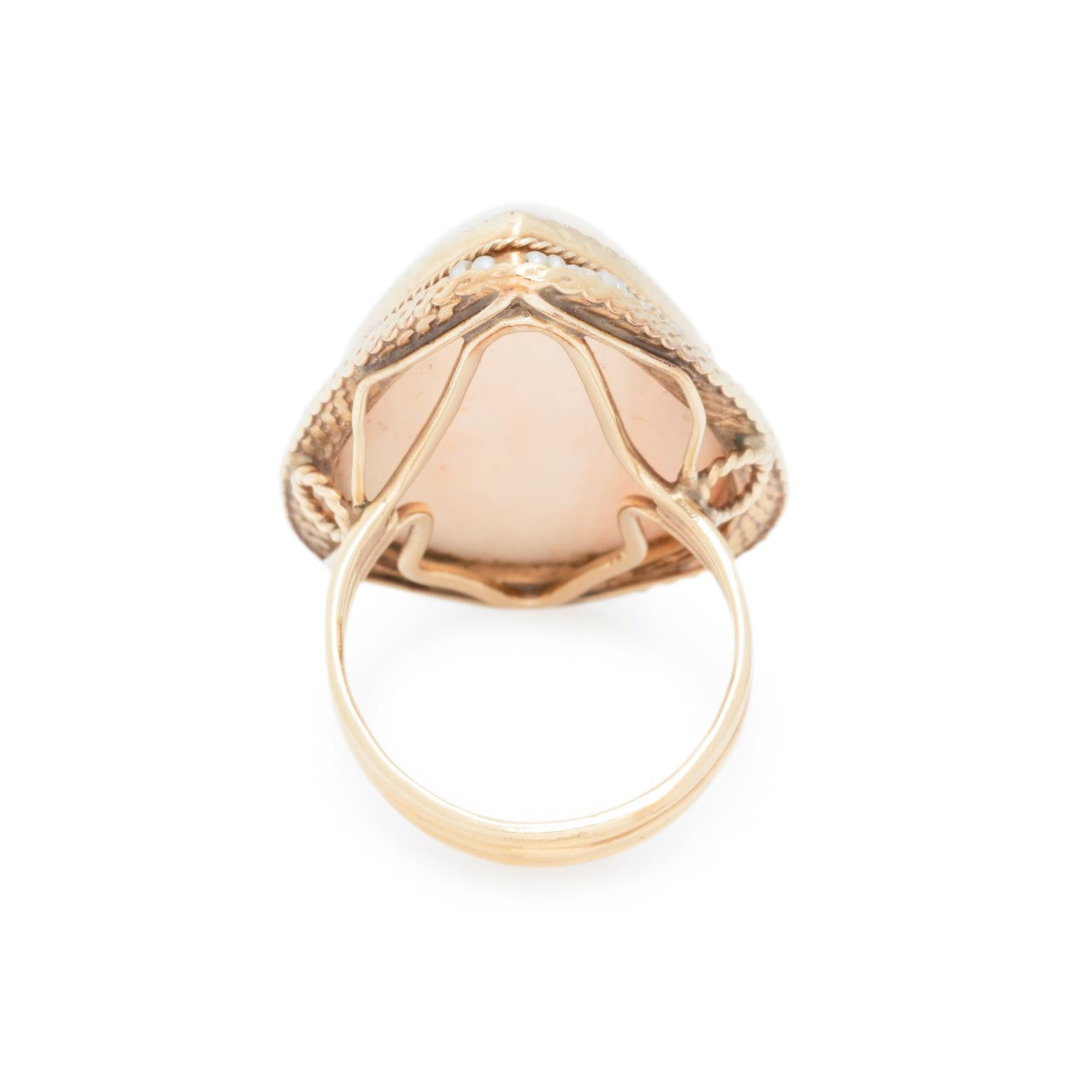 ANGEL SKIN CORAL AND SEED PEARL RING