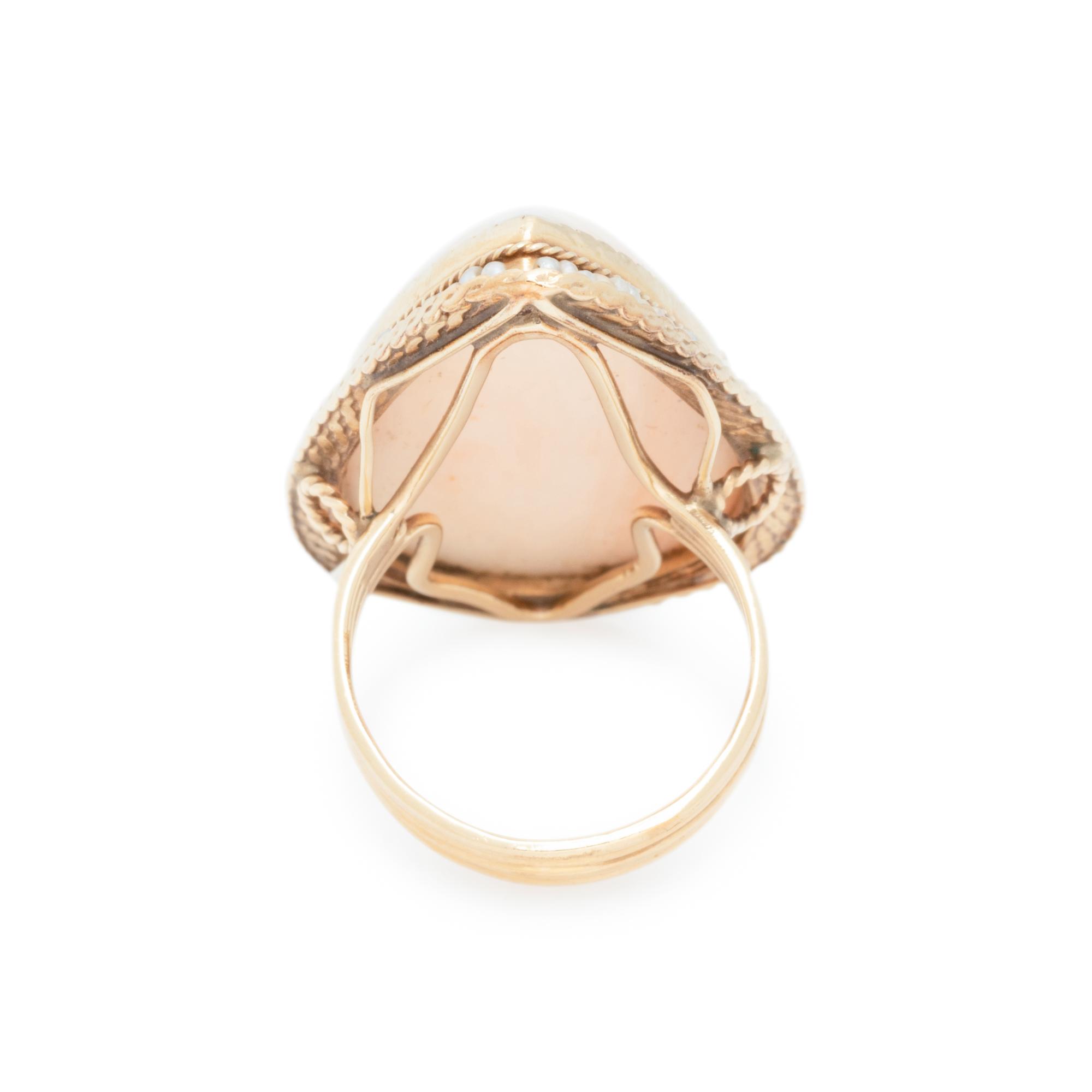 ANGEL SKIN CORAL AND SEED PEARL RING
