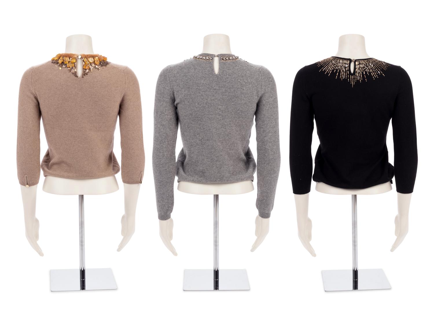 Five Oscar de la Renta Embellished Neckline Sweaters, ca.2009