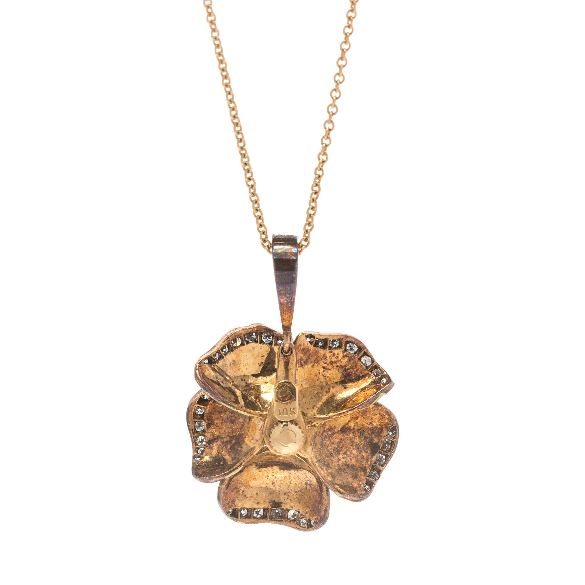 EVELYN CLOTHIER, DIAMOND AND ENAMEL FLOWER PENDANT/NECKLACE