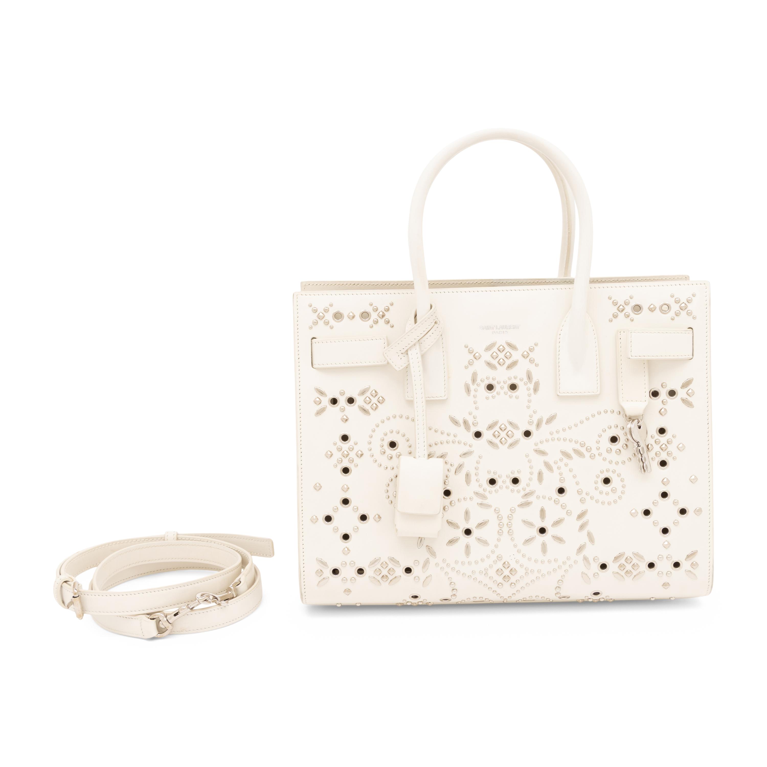 Saint Laurent, Sac du Jour in Bandana-Studded White Leather