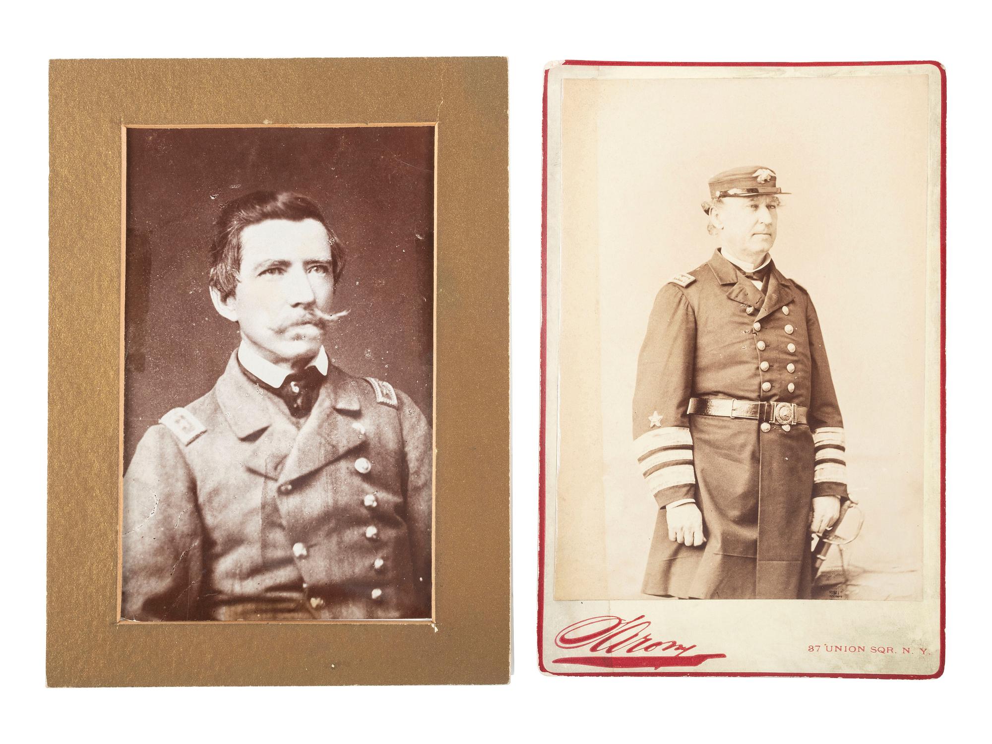[CIVIL WAR]. A group of 2 photographs of Union and Confederate Naval officers, D.G. Farragut and Raphael Semmes.
