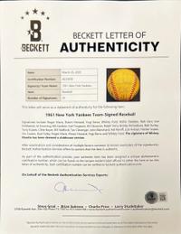 A 1961 New York Yankees Team Signed Autograph Baseball Including Roger Maris (Beckett Authentication Services) - 25 Signatures