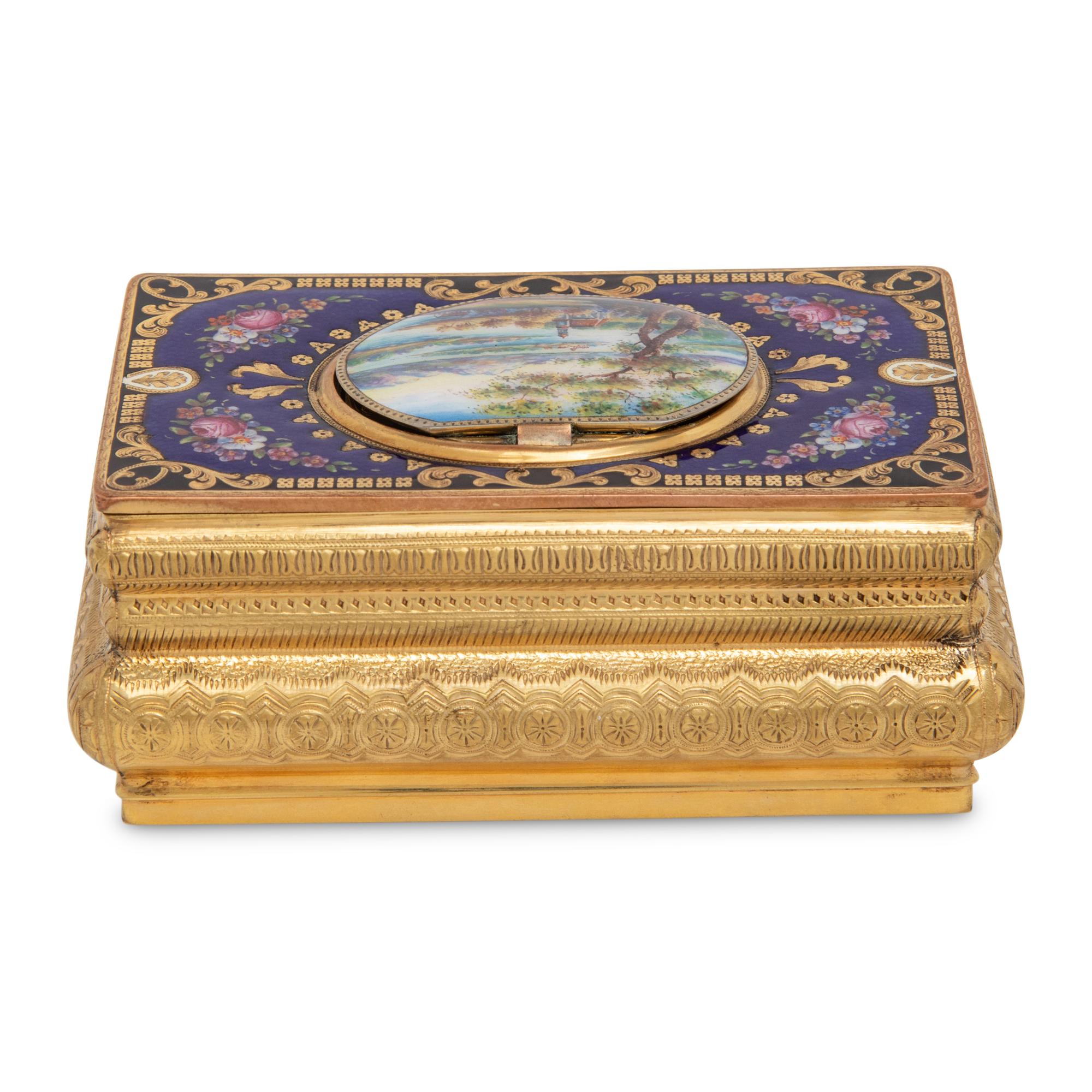 A German Gilt-Metal and Enamel Singing Bird Automaton Box