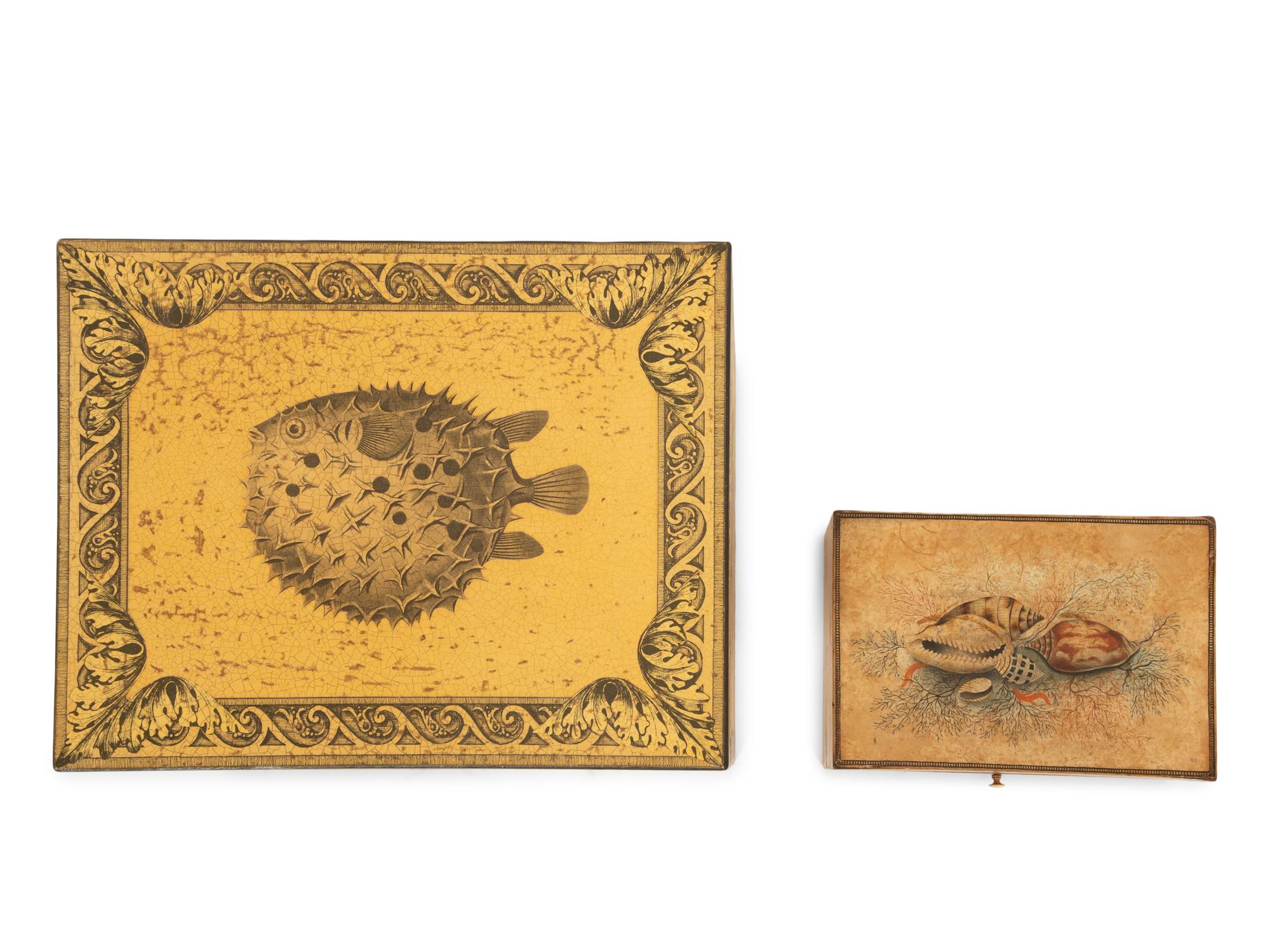 A Large Decoupaged Locking Document Box and a Painted Collaged Writing Box