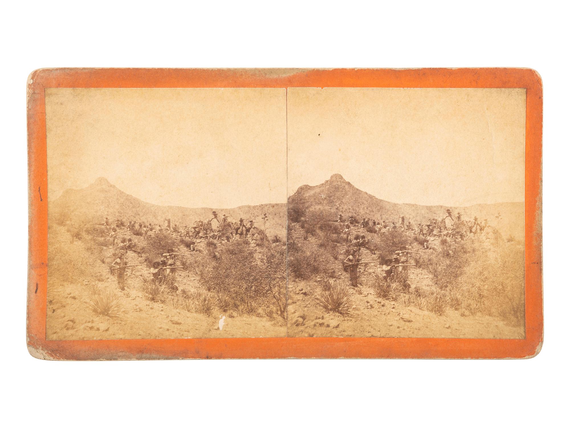[NATIVE AMERICANS]. ROTHROCK, G.H., photographer. Stereoview of Apache Scouts at Ruckers Canyon.