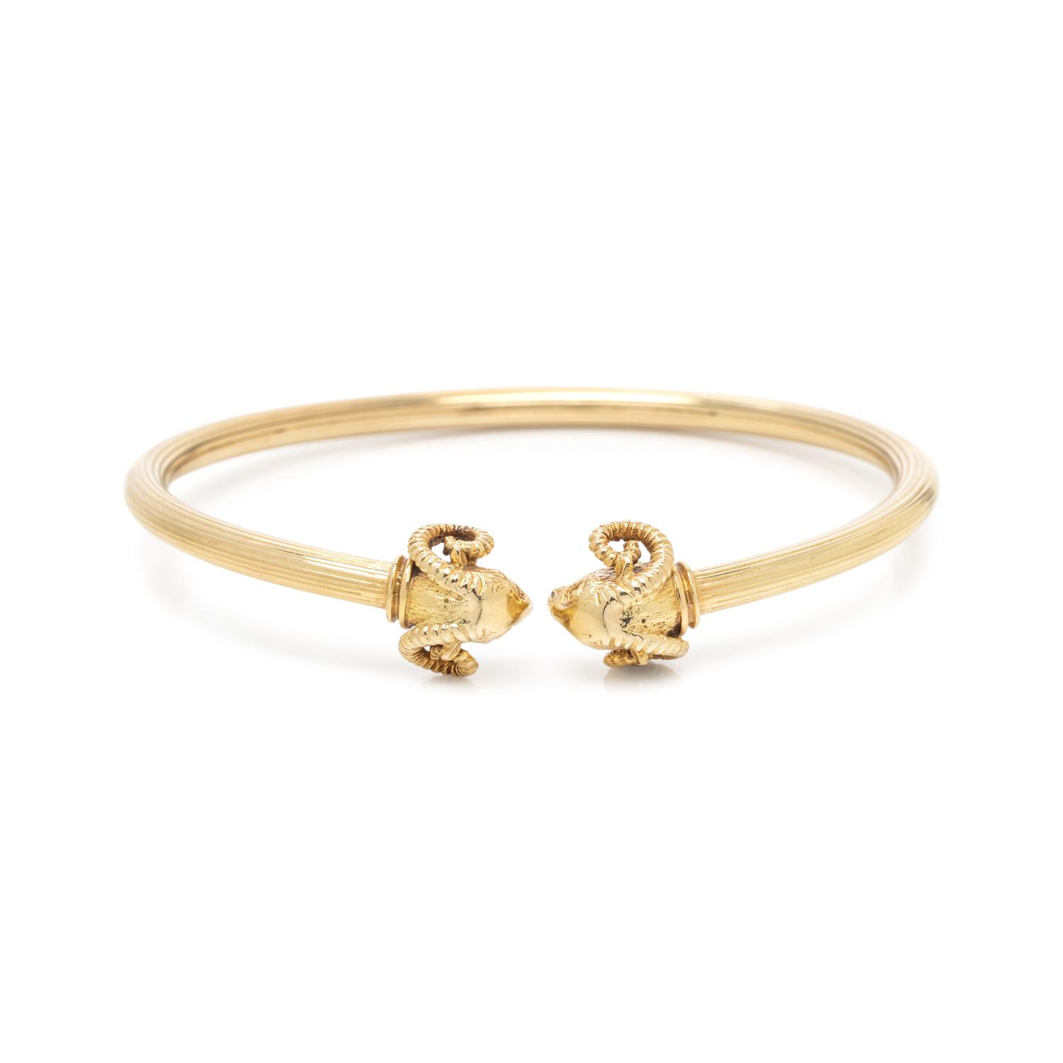 YELLOW GOLD RAM'S HEAD CUFF BRACELET