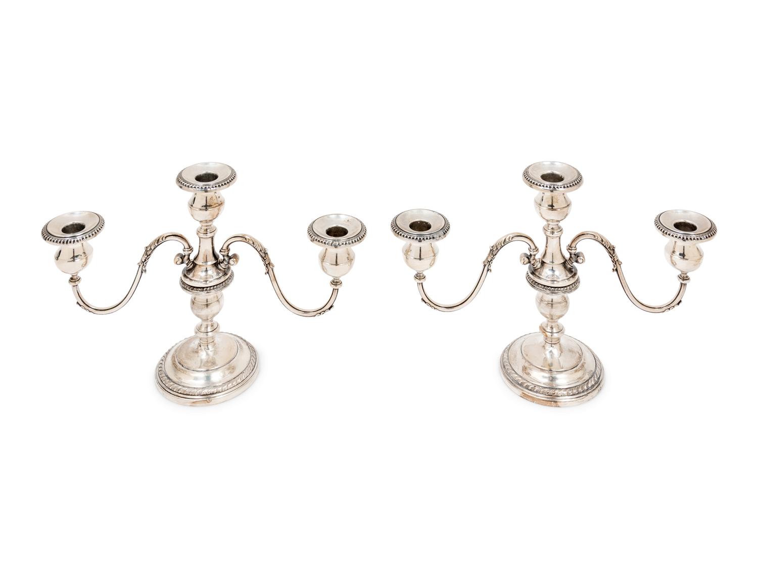 A Pair of Gorham Silver Three-Light Candelabras
