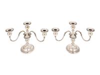 A Pair of Gorham Silver Three-Light Candelabras