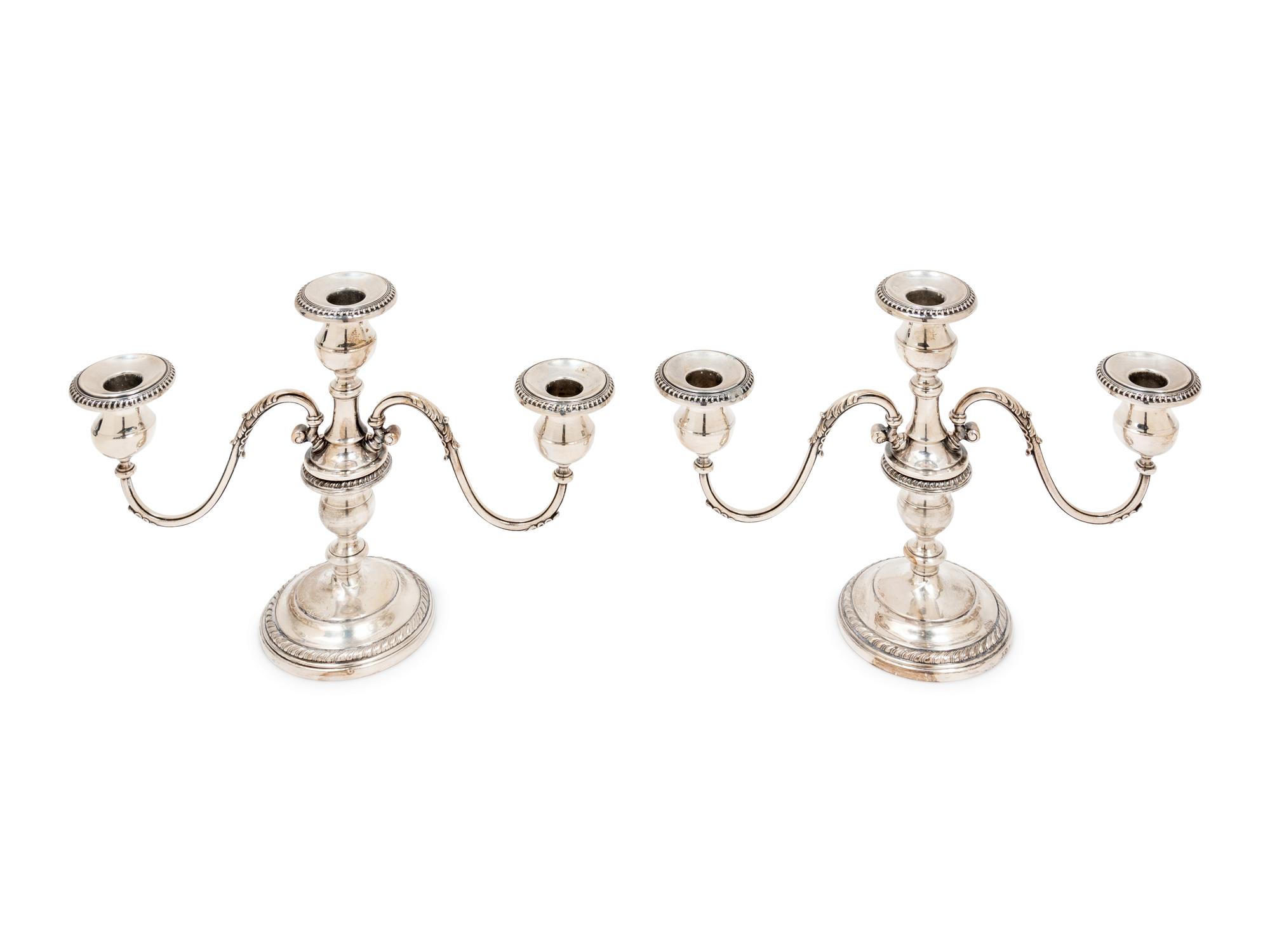 A Pair of Gorham Silver Three-Light Candelabras