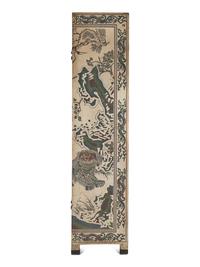 A Large Polychrome Lacquered Six-Panel Floor Screen