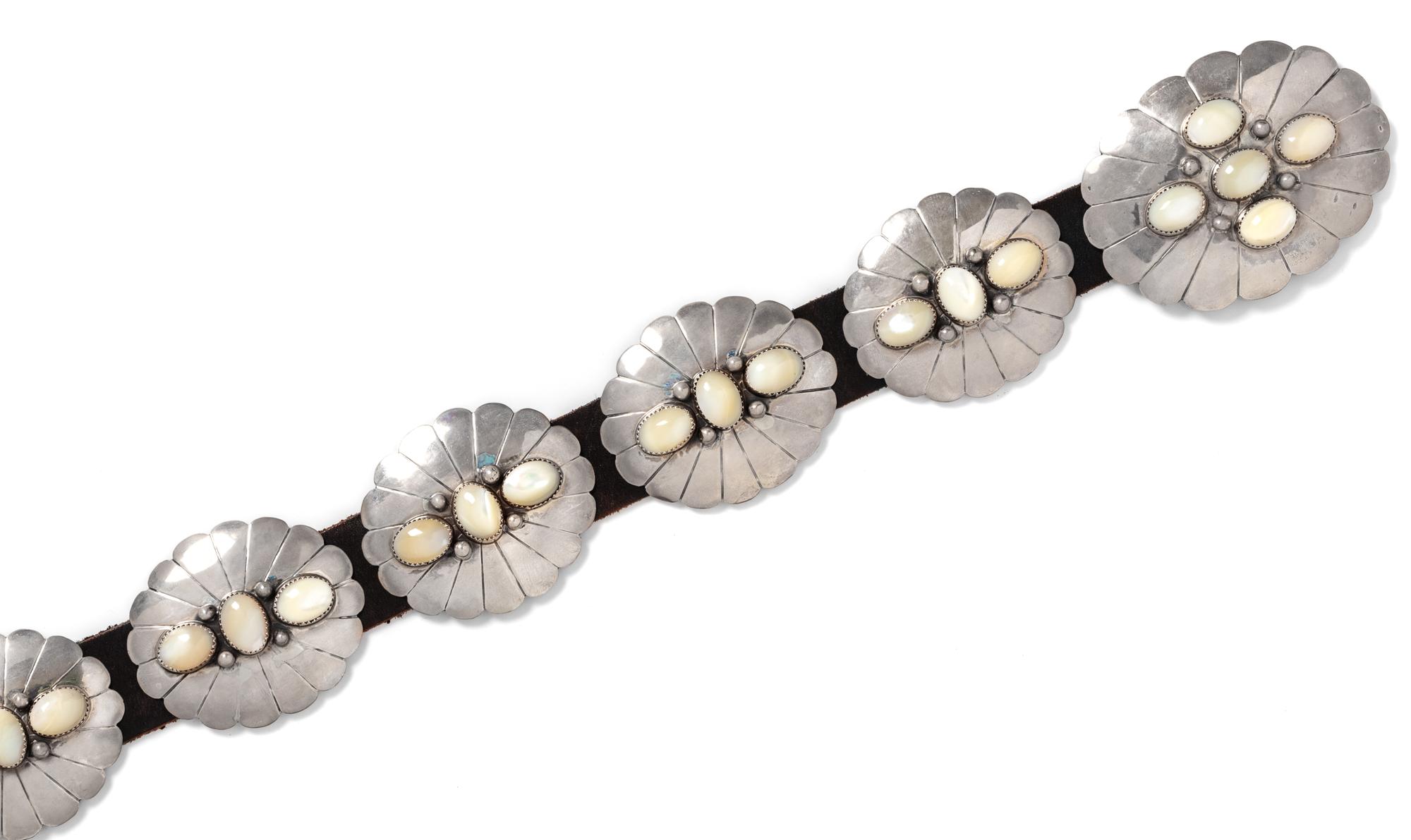 A Silver and Mother-of-Pearl Concho Belt,