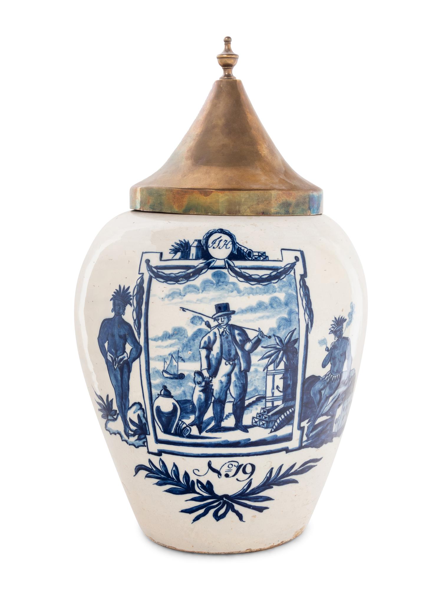 A Delft Blue and White Tobacco Jar