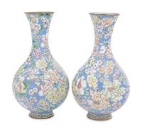 A Pair of Chinese Canton Enamel on Copper Bottles Vases