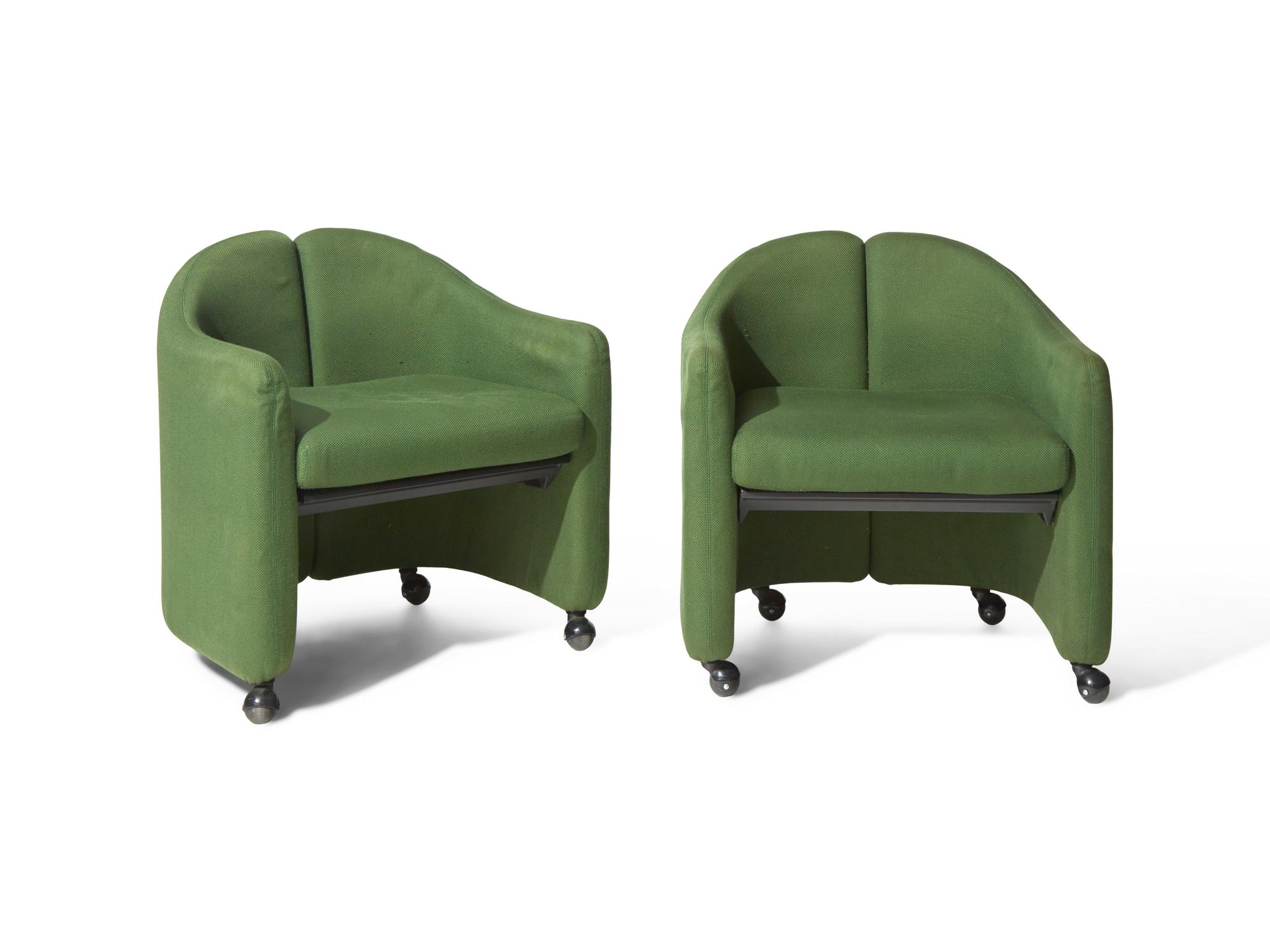 Pair of Italian split-back lounge chairs for Tecno, c. 1960