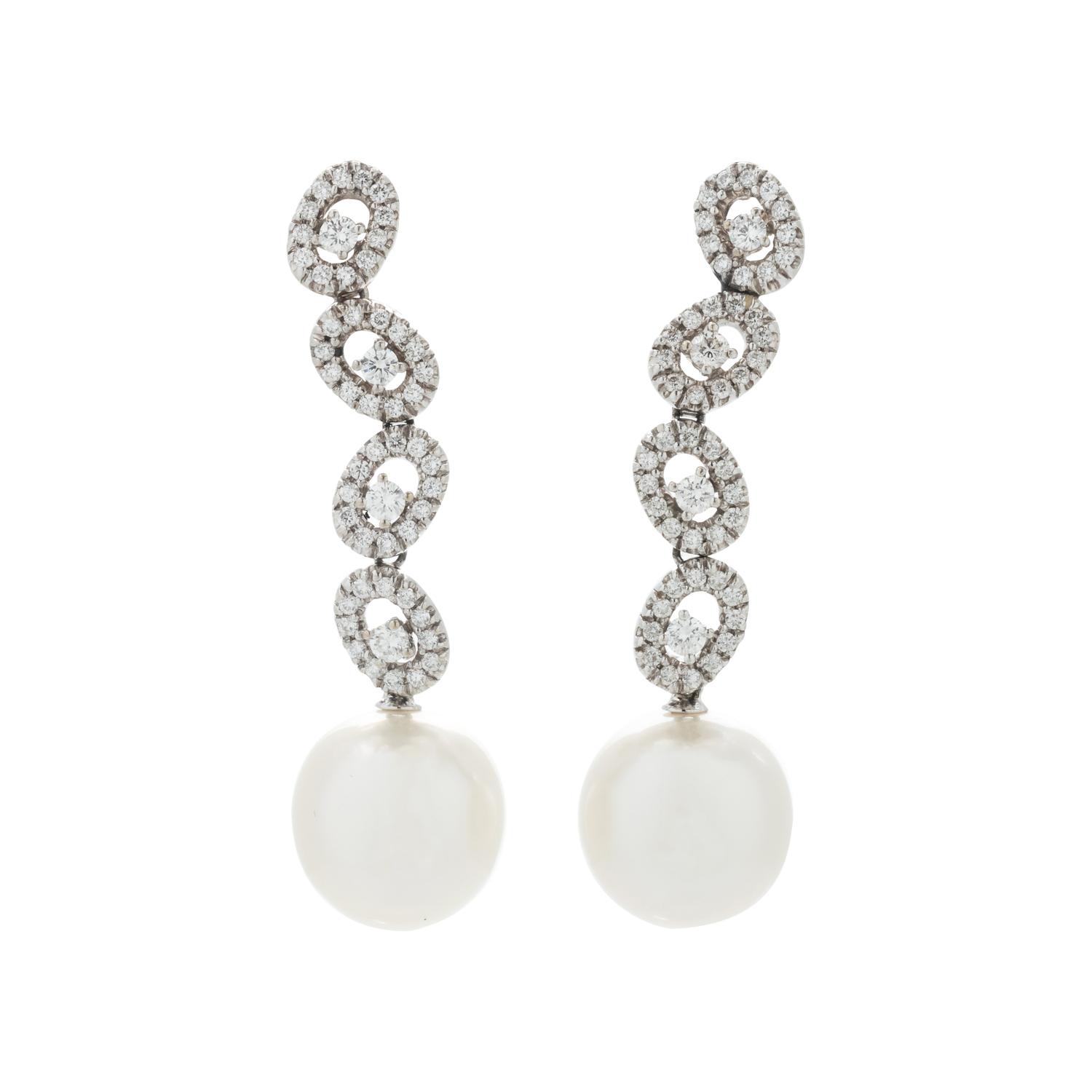 CULTURED SOUTH SEA PEARL AND DIAMOND EARCLIPS
