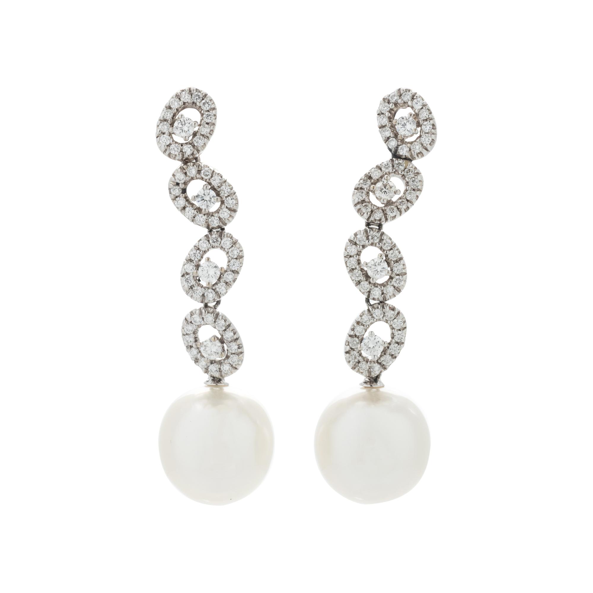 CULTURED SOUTH SEA PEARL AND DIAMOND EARCLIPS