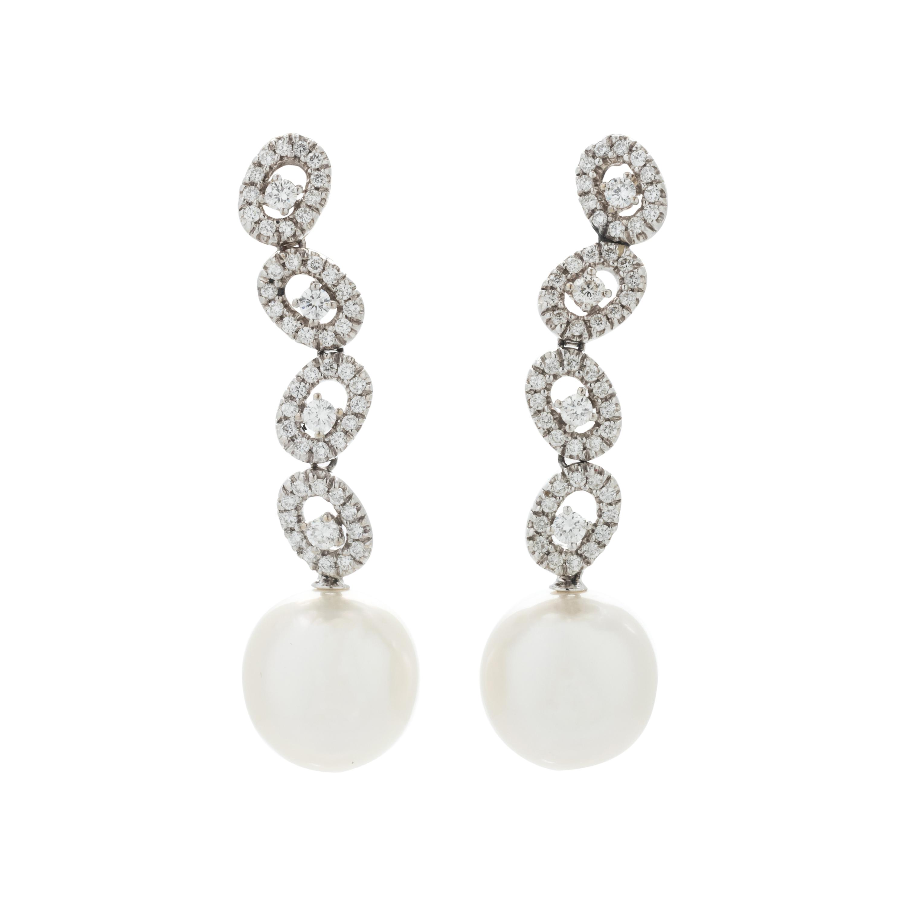 CULTURED SOUTH SEA PEARL AND DIAMOND EARCLIPS