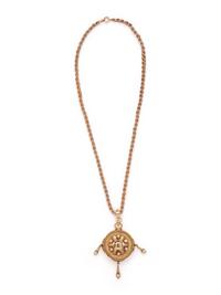 YELLOW GOLD, TOPAZ, PEARL AND PORTRAIT NECKLACE