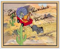 (WALT DISNEY STUDIOS) Celluloid of Eeyore, Piglet, Tigger, Rabbit, and Winnie the Pooh. Size of frame 14 1/2 x 16 3/4 inches. Signed.