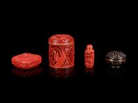 Four Chinese Cinnabar Lacquer Articles