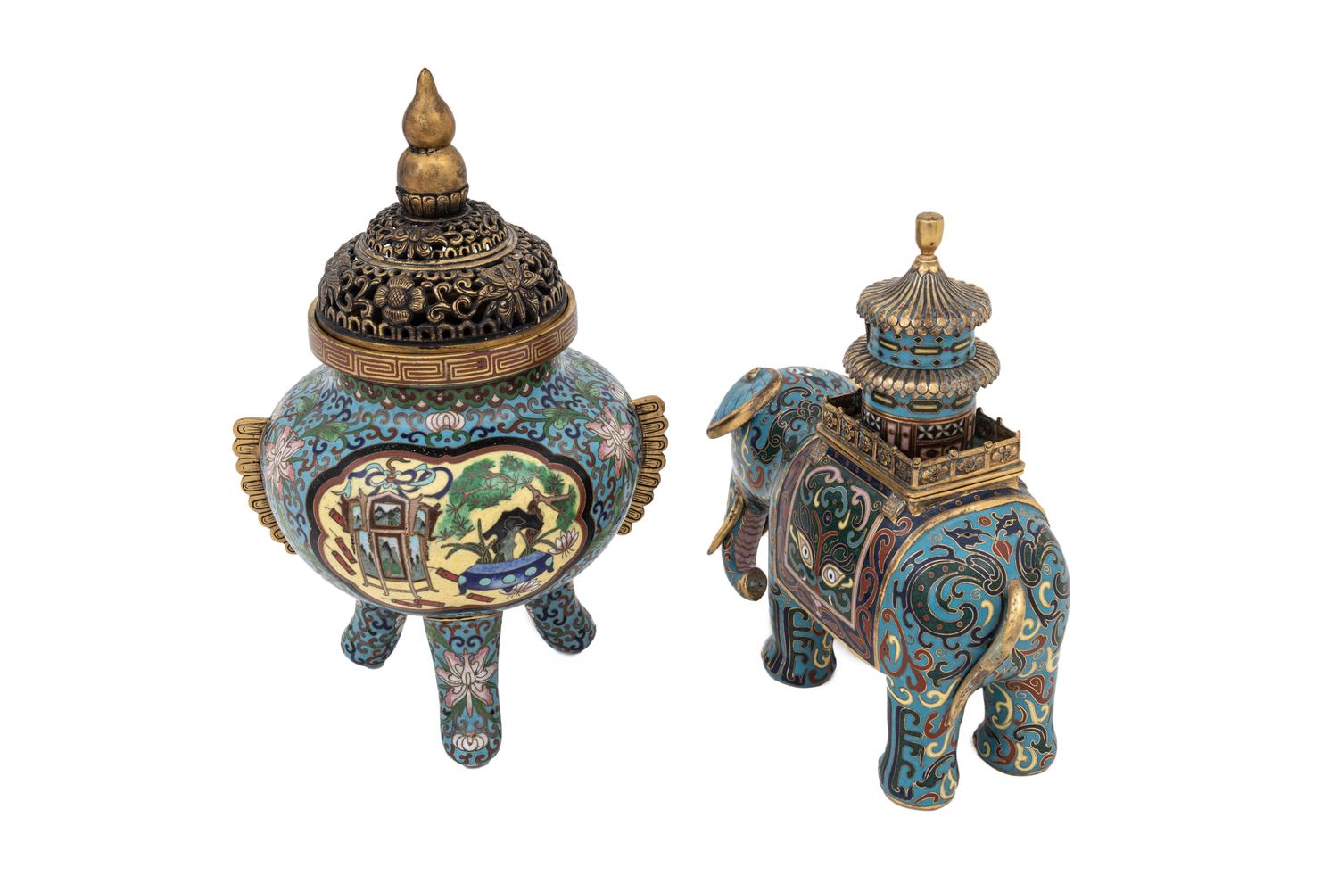 Two Chinese Cloisonné Enamel Incense Burners