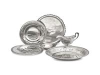 Six American Silver Floral Repoussé Table Articles