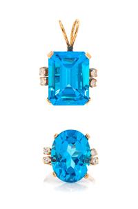 A Yellow Gold, Blue Topaz and Diamond Demi-Parure,