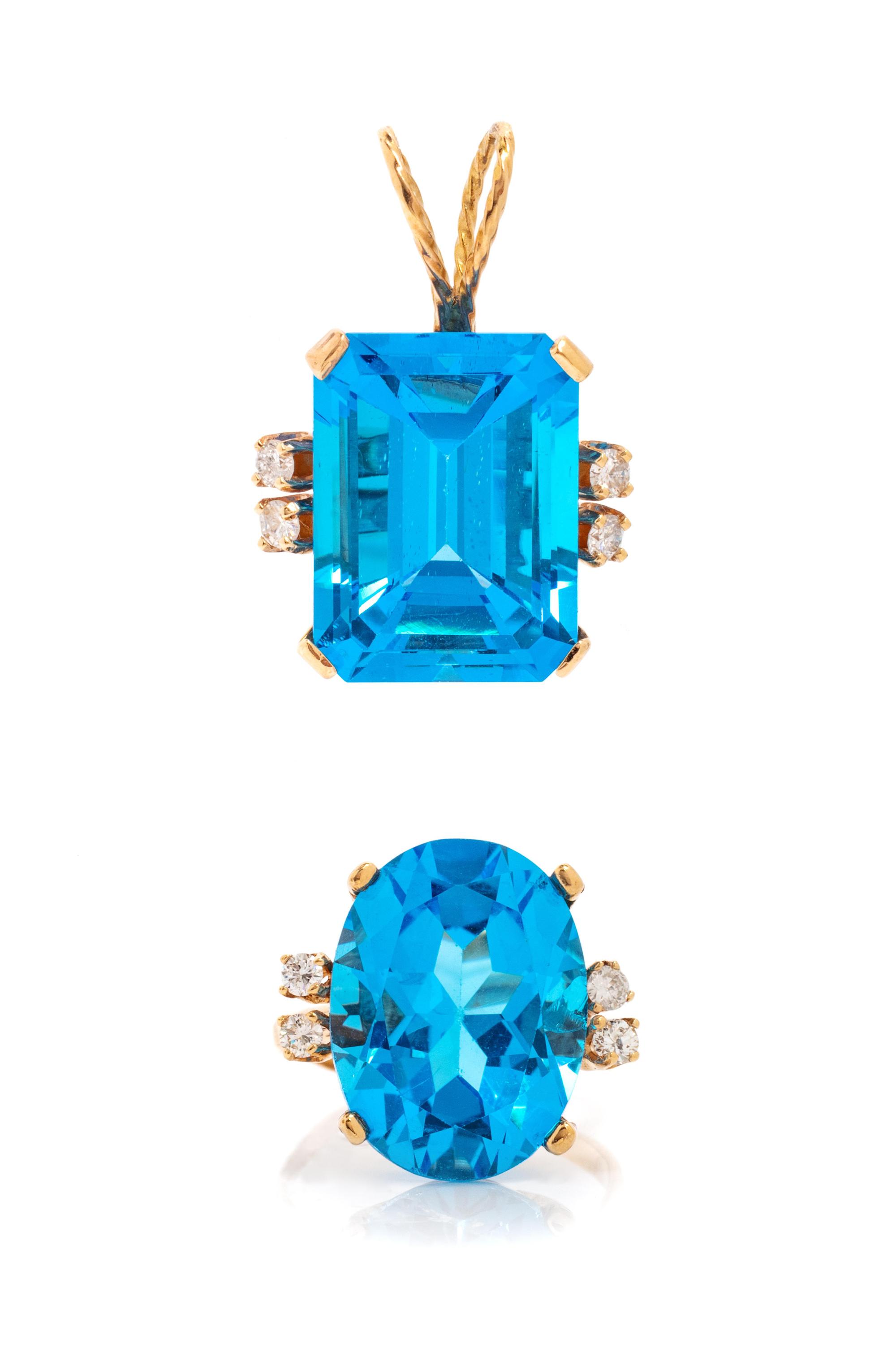A Yellow Gold, Blue Topaz and Diamond Demi-Parure,