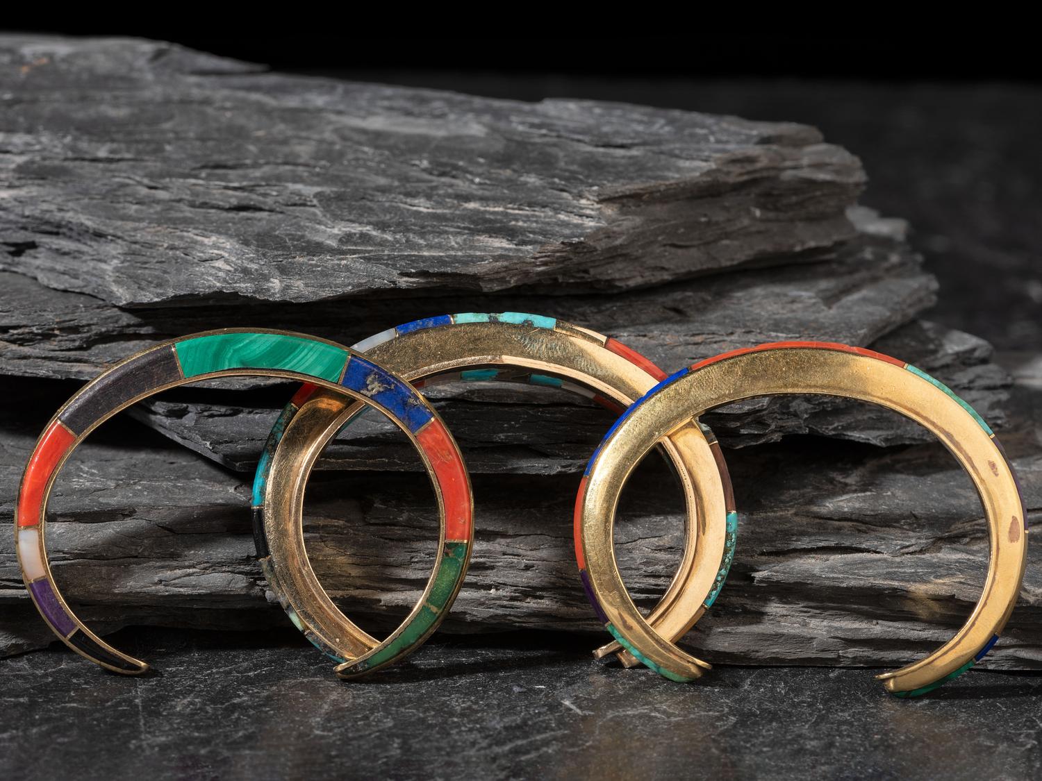 Inlaid Gold Cuff Bracelets