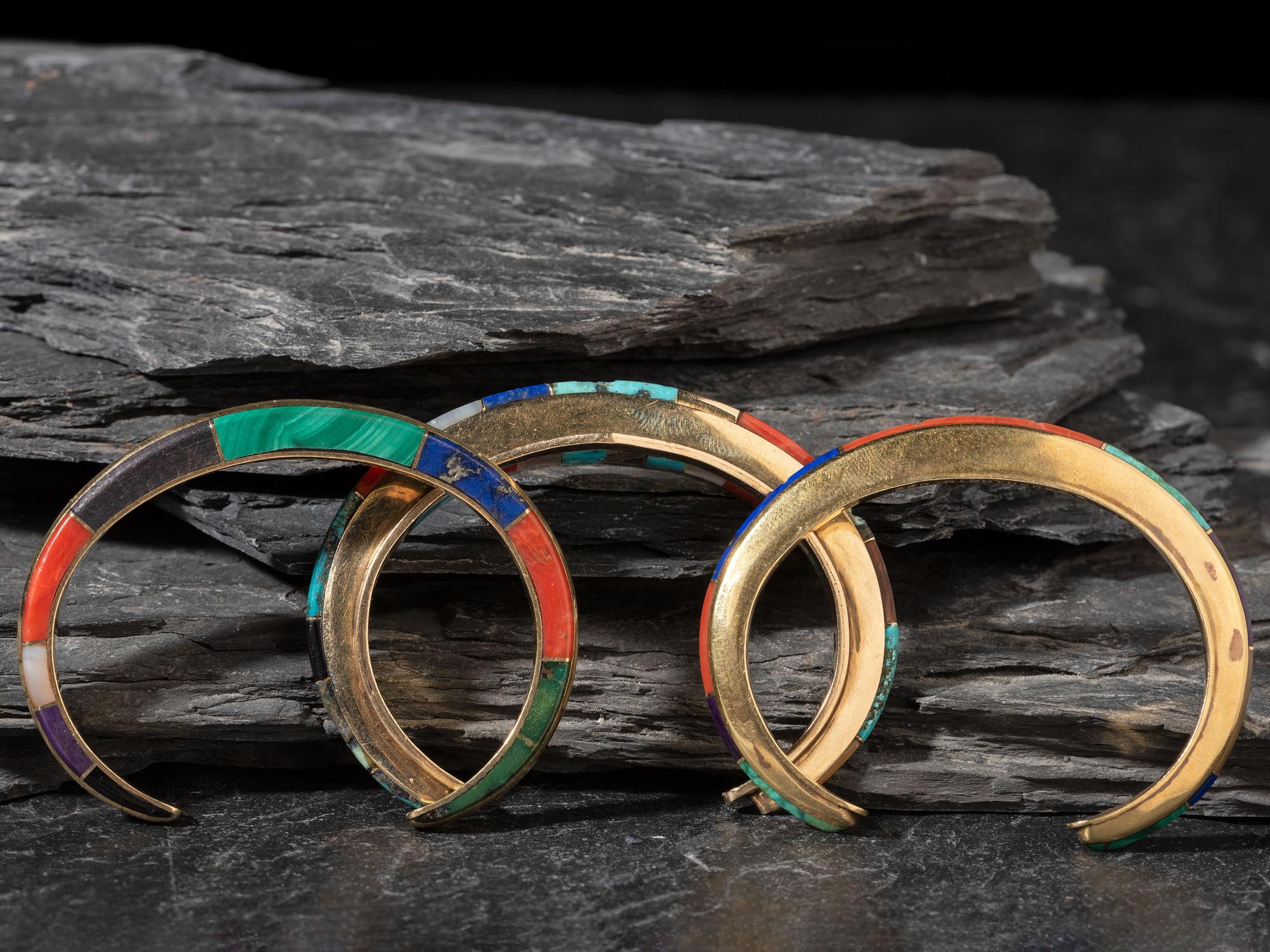 Inlaid Gold Cuff Bracelets