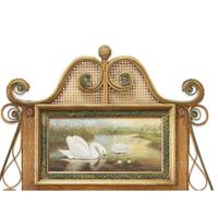 A large polychrome painted rattan and cane mirror with swans american, circa 1900