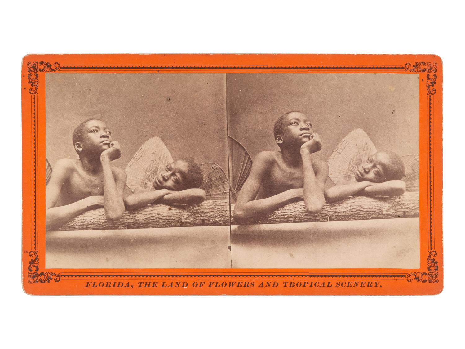 [EARLY PHOTOGRAPHY]. Stereoview of young African American cherubs inspired by Raphael.