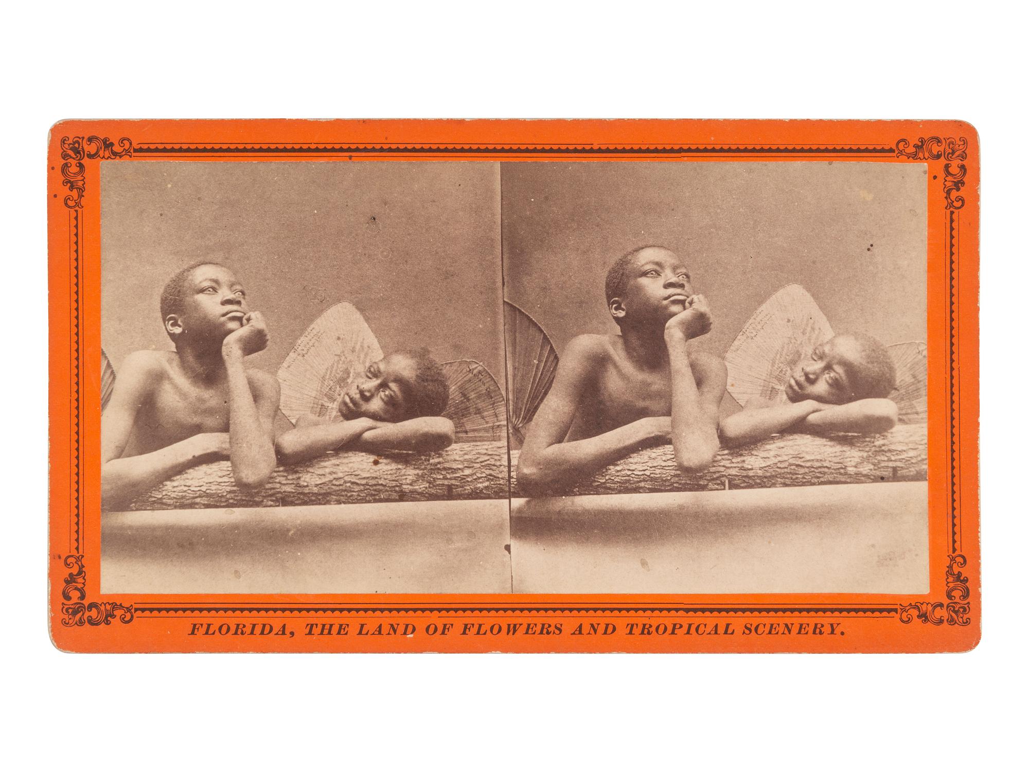 [EARLY PHOTOGRAPHY]. Stereoview of young African American cherubs inspired by Raphael.
