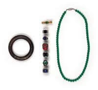 A Group of Jade, Jadeite and Hardstone Jewelry Pieces