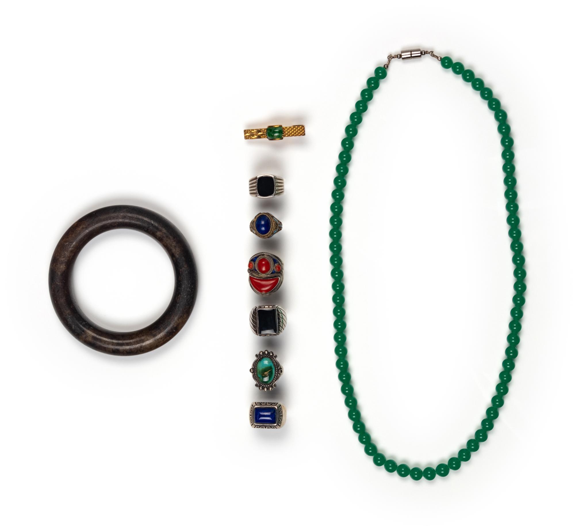 A Group of Jade, Jadeite and Hardstone Jewelry Pieces