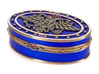 A Russian 18k Gold, Diamond and Enamel Snuff Box