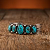 Navajo Stamped Silver and Turquoise Cuff Bracelet