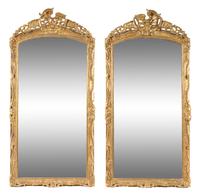 A Pair of Rococo Style Giltwood Pier Mirrors Height 92 x width 44 1/2 inches. — 19TH CENTURY