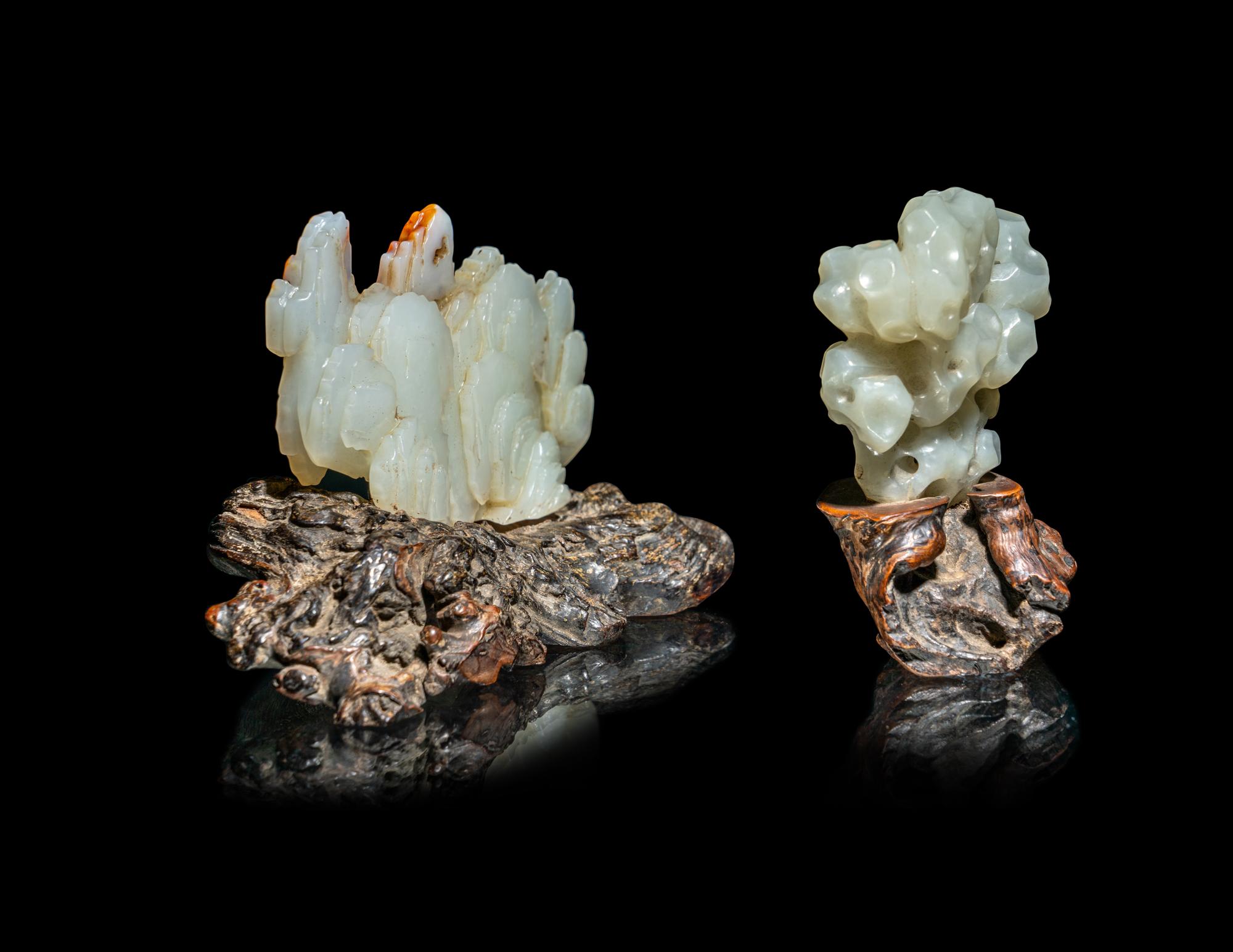 Two Chinese White Jade Schor's Rocks