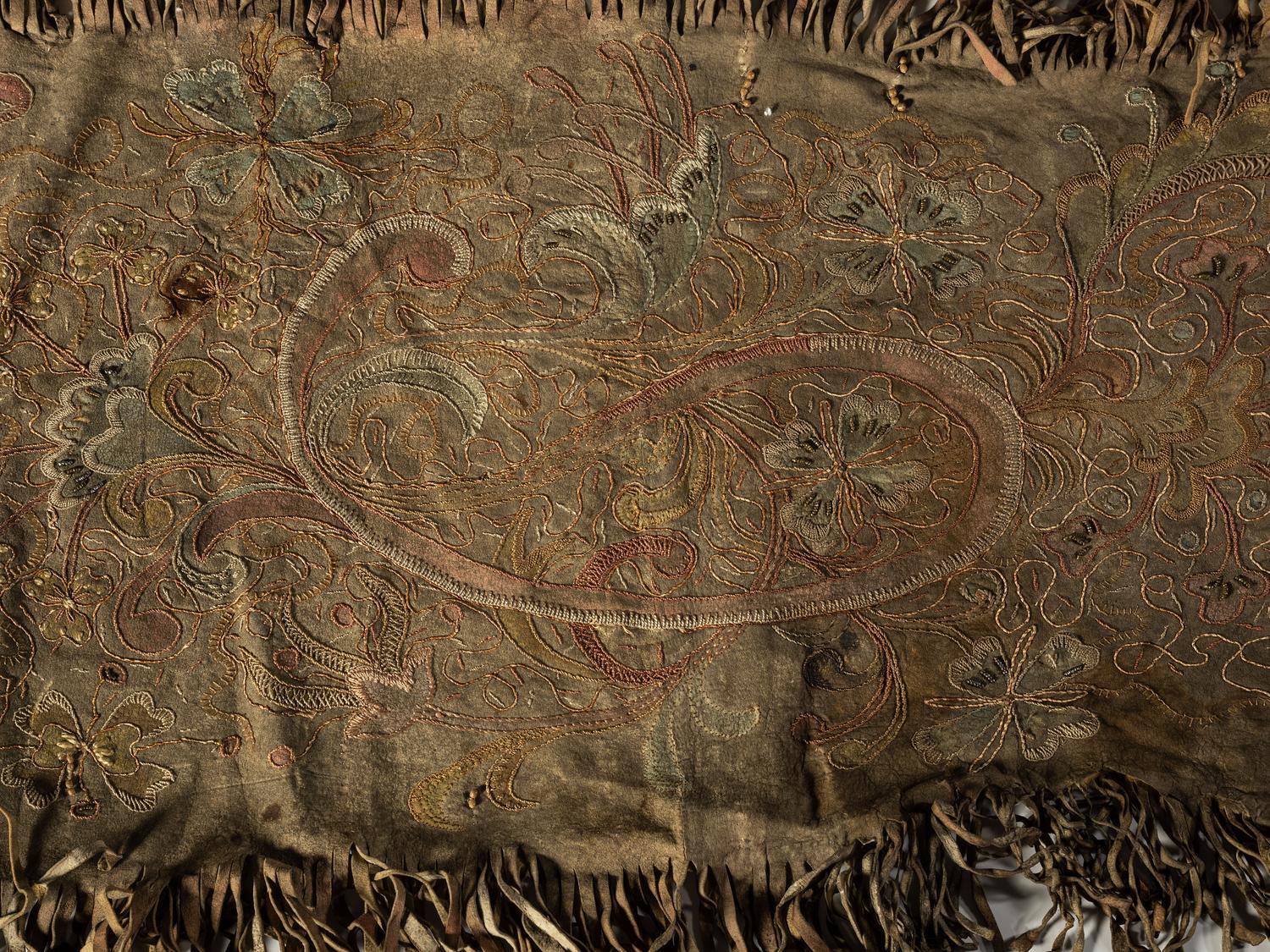 A Unique Northeastern Embroidered and Painted Deerhide