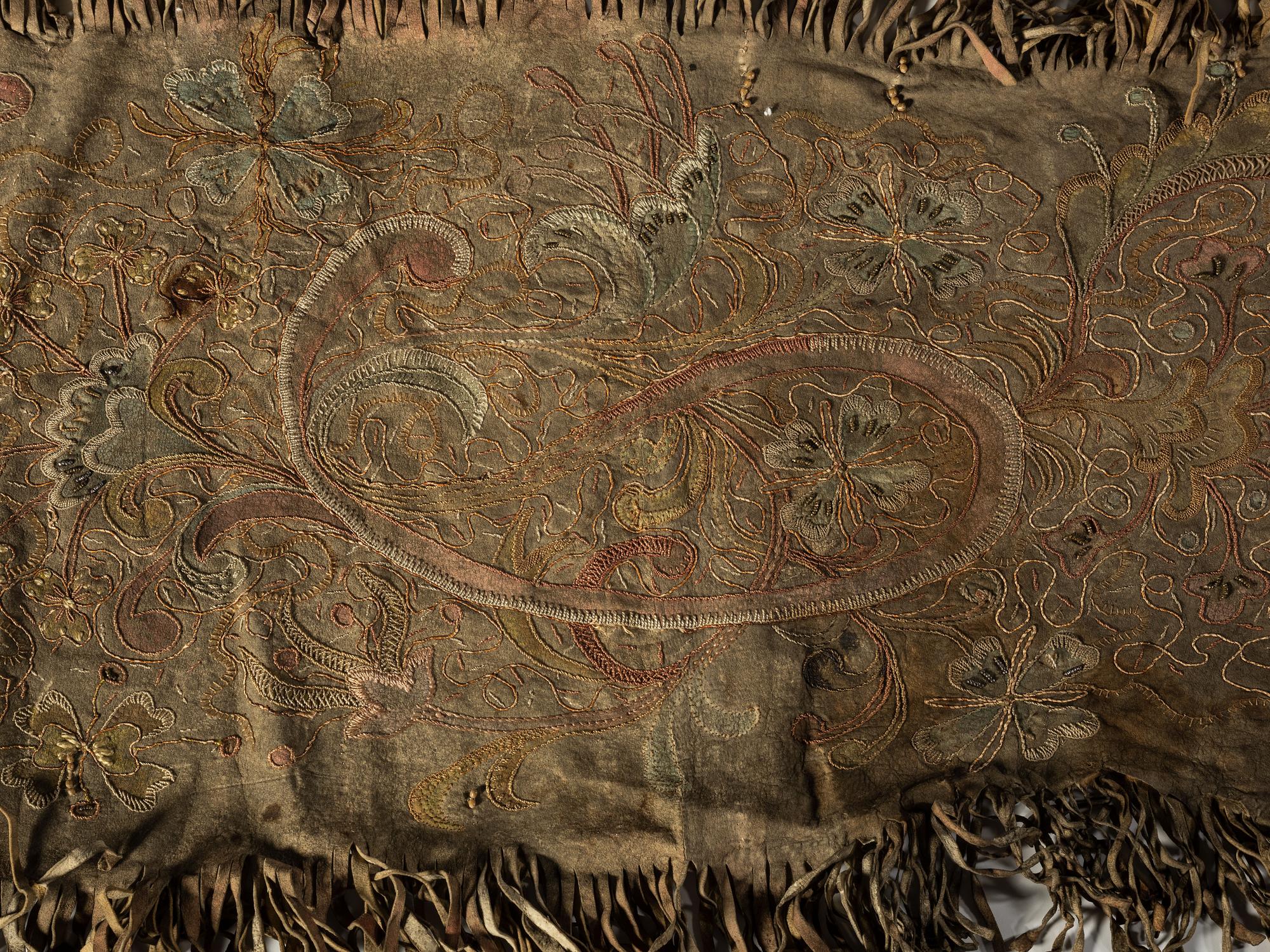 A Unique Northeastern Embroidered and Painted Deerhide