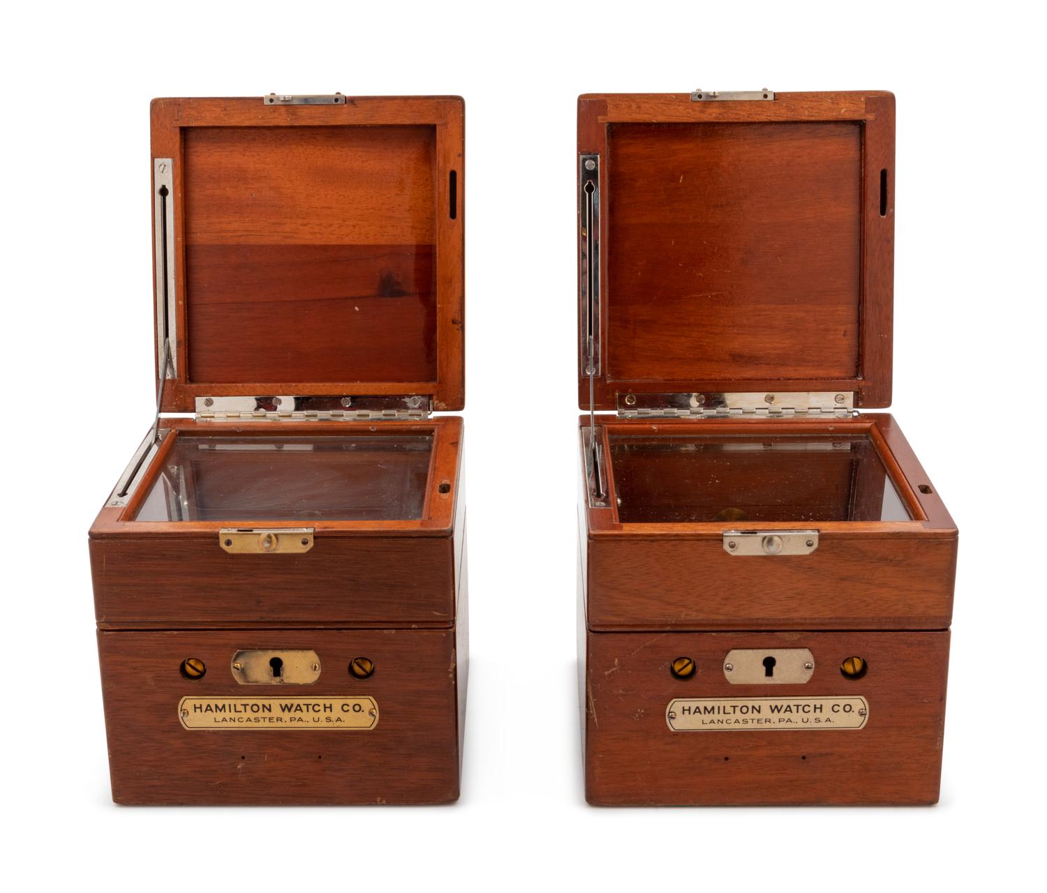 A Pair of American Mahogany Cased Two-Day Ship's Chronometers