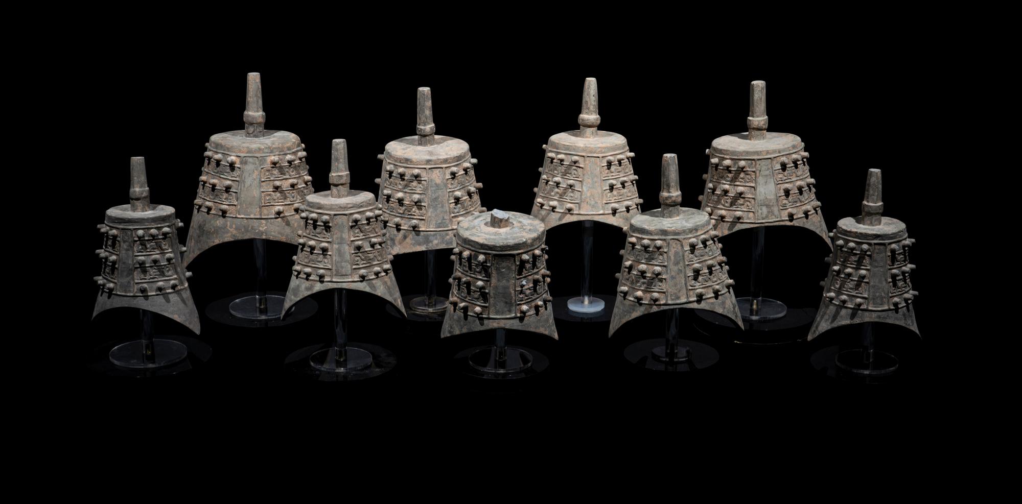 A Set of Nine Chinese Pottery Models of Bells