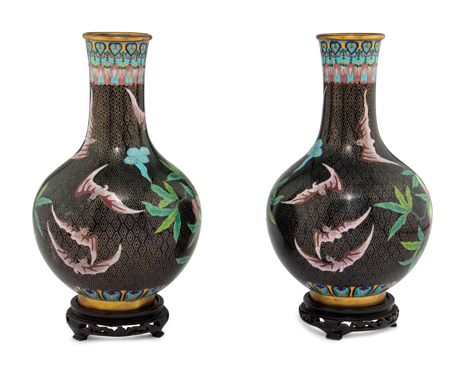 A Pair of Chinese Cloisonné Enamel Bottle Vases
