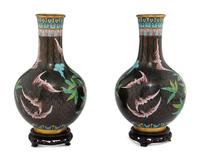 A Pair of Chinese Cloisonné Enamel Bottle Vases