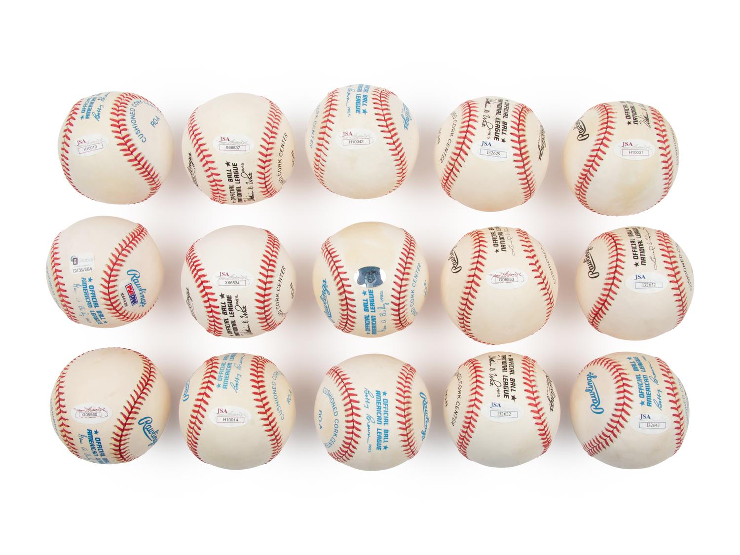 A Collection of 15 500 Home Run Club Member Single Signed Autograph Baseballs (JSA)