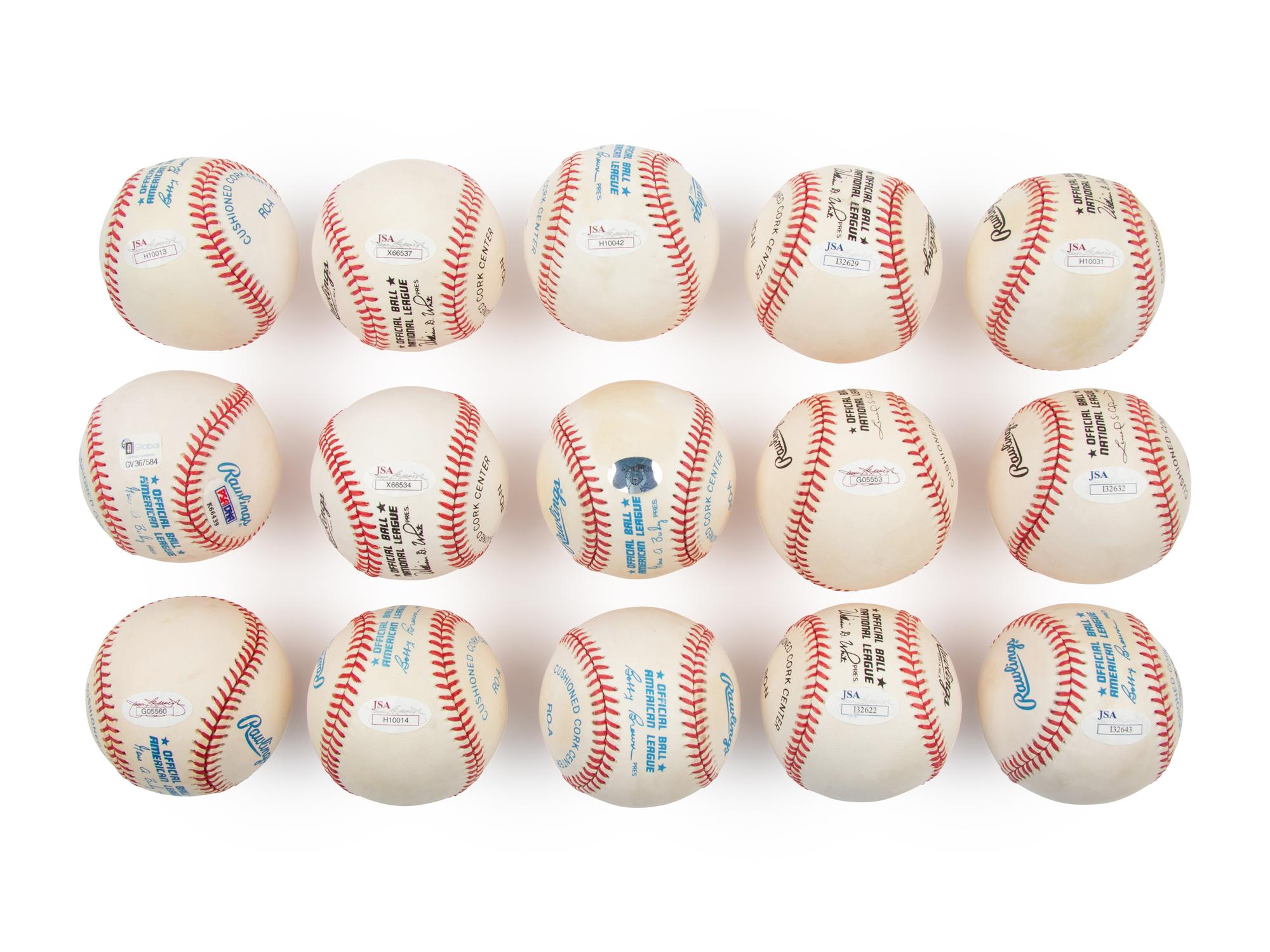A Collection of 15 500 Home Run Club Member Single Signed Autograph Baseballs (JSA)