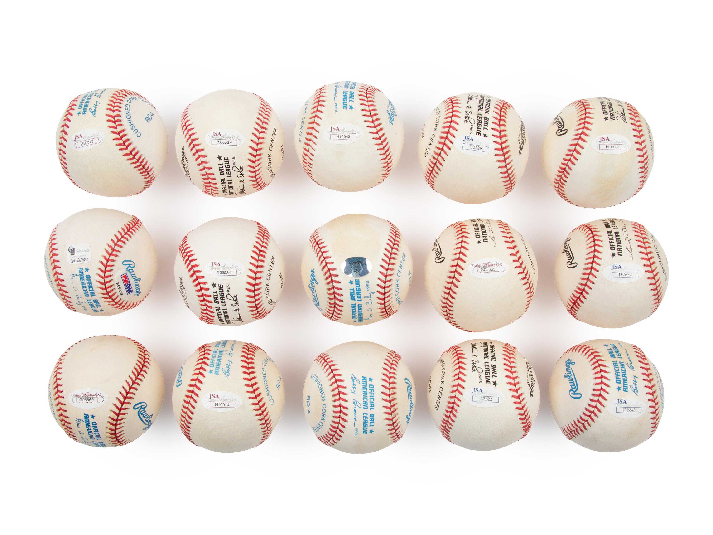 A Collection of 15 500 Home Run Club Member Single Signed Autograph Baseballs (JSA)