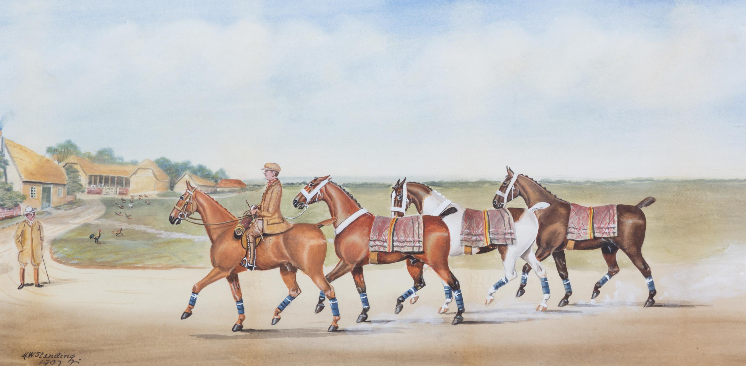 Henry William Standing, (British, 1894-1931), Groom Exercising Polo Ponies, 1907